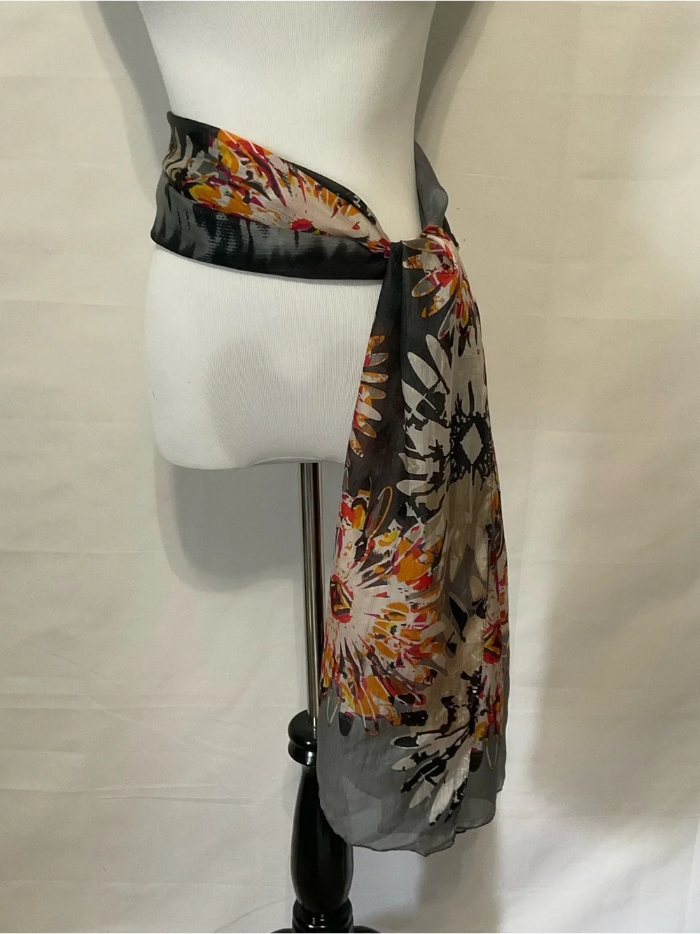 100% Silk Oblong scarf, wrap or belt. Watercolor print.